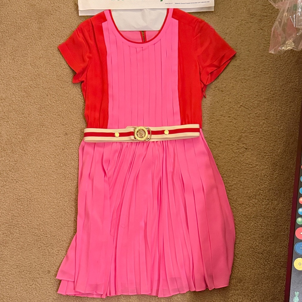 Juicy Couture Red and Pink Pleated Dress wore once already dry cleaned size 6